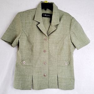 SAG HARBOR Women's Short Sleeve Front Button Olive Green Blazer Size 10P